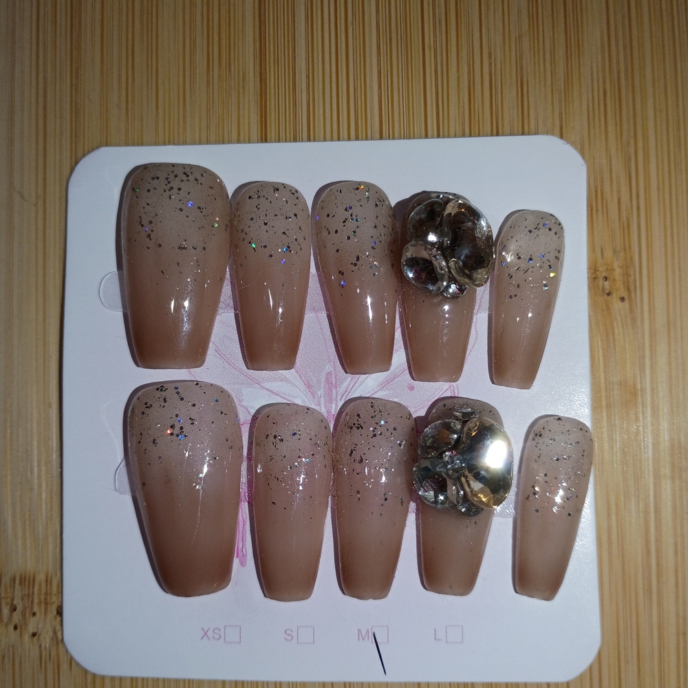 Elegant Nude Glitter Press-On Coffin Nails